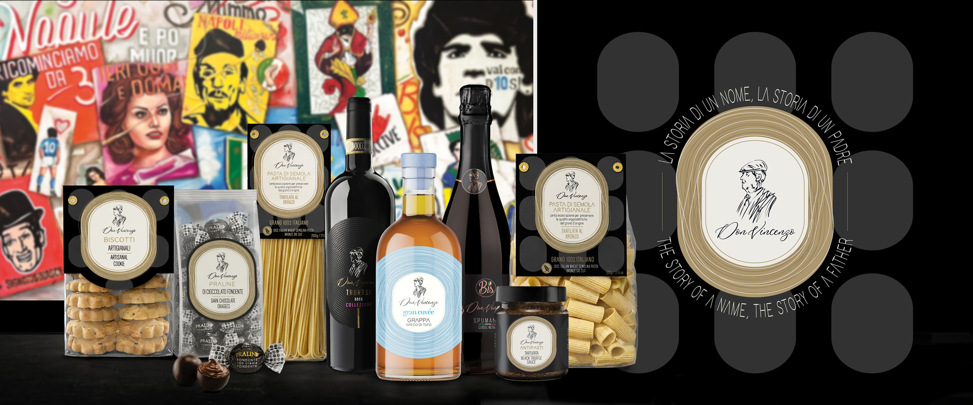 Linea Don Vincenzo: vini, olio e specialità con etichette dedicate a Napoli